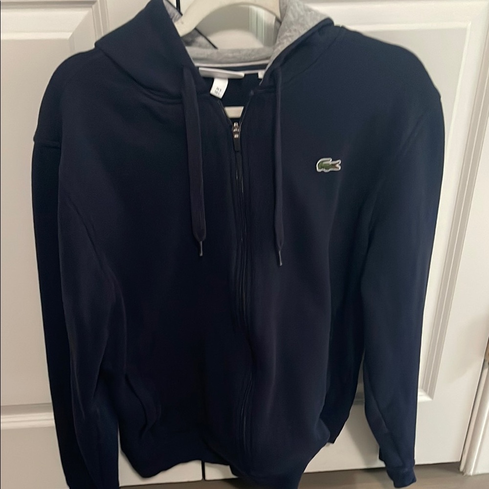 Lacoste Black Zip Up Sweater with Crocodile Logo